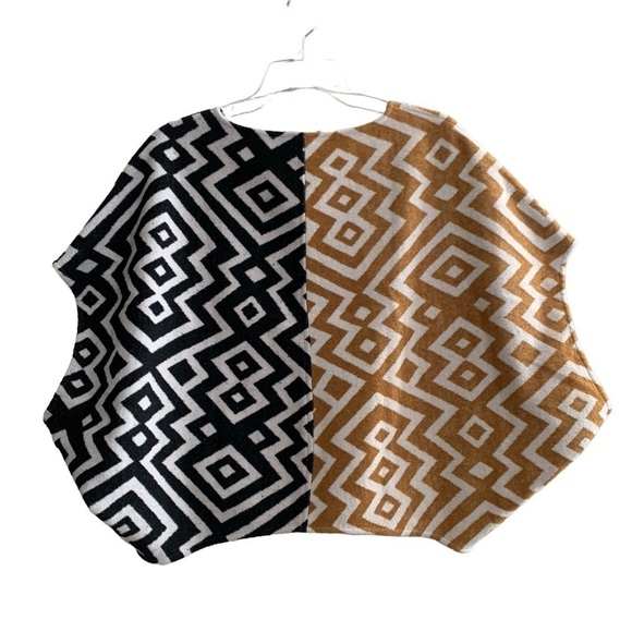 𝅺ivy Jane Sweater Poncho Pullover Style Top Mixed Geometric Print - Picture 2 of 13